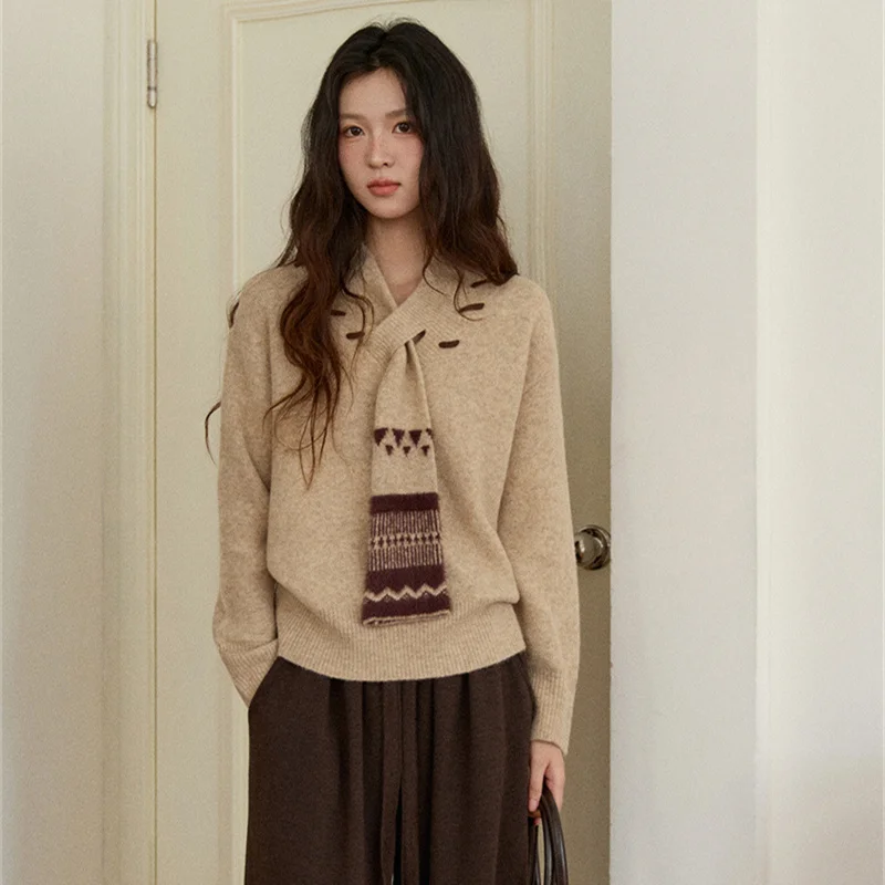 Hochwertiger Damen-Strickpullover, fusselfrei, Herbst-Winter-Mode, locker geschnitten, V-Ausschnitt, lange Ärmel, normale Länge, Guangzhou Th...