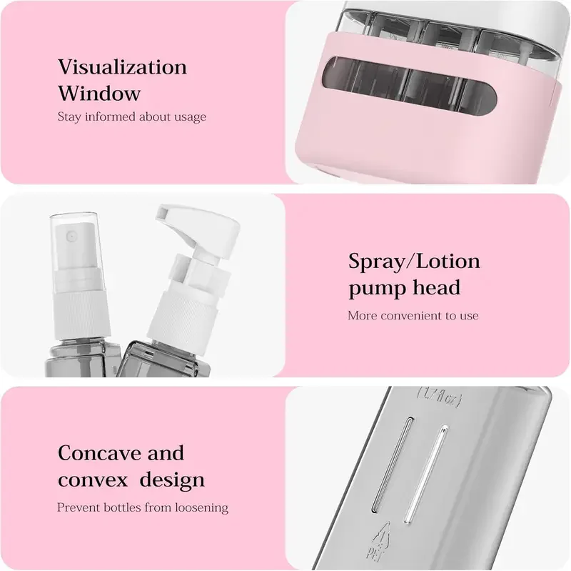 Travel Bottles Leak Proof 4 in 1 Containers for Toiletries Refillable Plastic Bottles with Lid Spray Lotion Shampoo