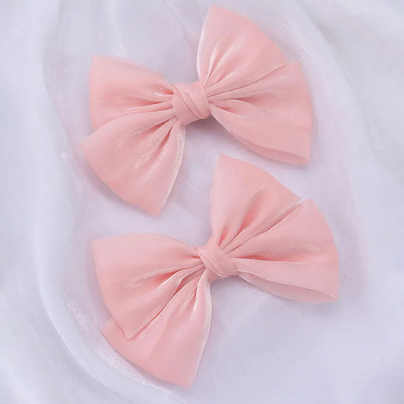 2pcs Pink Chiffon Hair Bow Clip For Girls Handmade Hairpins Barrettes Baby Delicate Hairgrips Headwear Hair Accessories