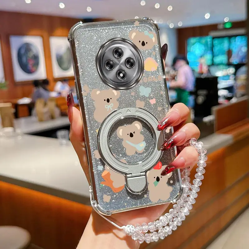 

Чехол-держатель для телефона с блестящим ремешком и блестящим коалы для Oppo Reno 12F 13F 12 13 11 10 8 8T 6 9 Pro Plus 4G 5G с подставкой на заднюю крышку