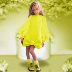 Vestidos elegantes para nias pasqua manica lunga fiocco da sposa festa di compleanno bambini vestono vestiti per bambini per abiti da ragazza