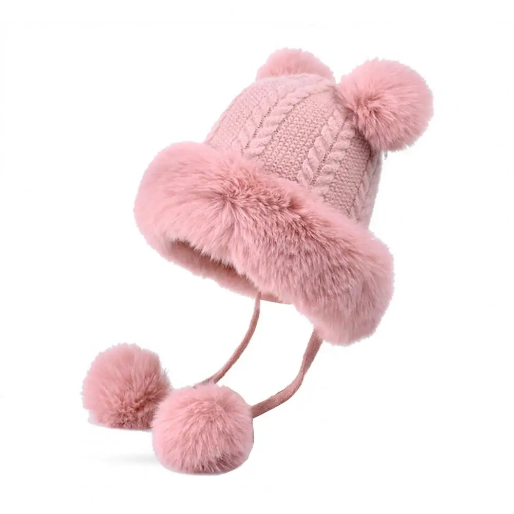 Ladies Winter Hat Ladies Headwear Cozy Winter Ladies Hat with Fluffy Plush Heat Retention Ball Decor Ear for Outdoor