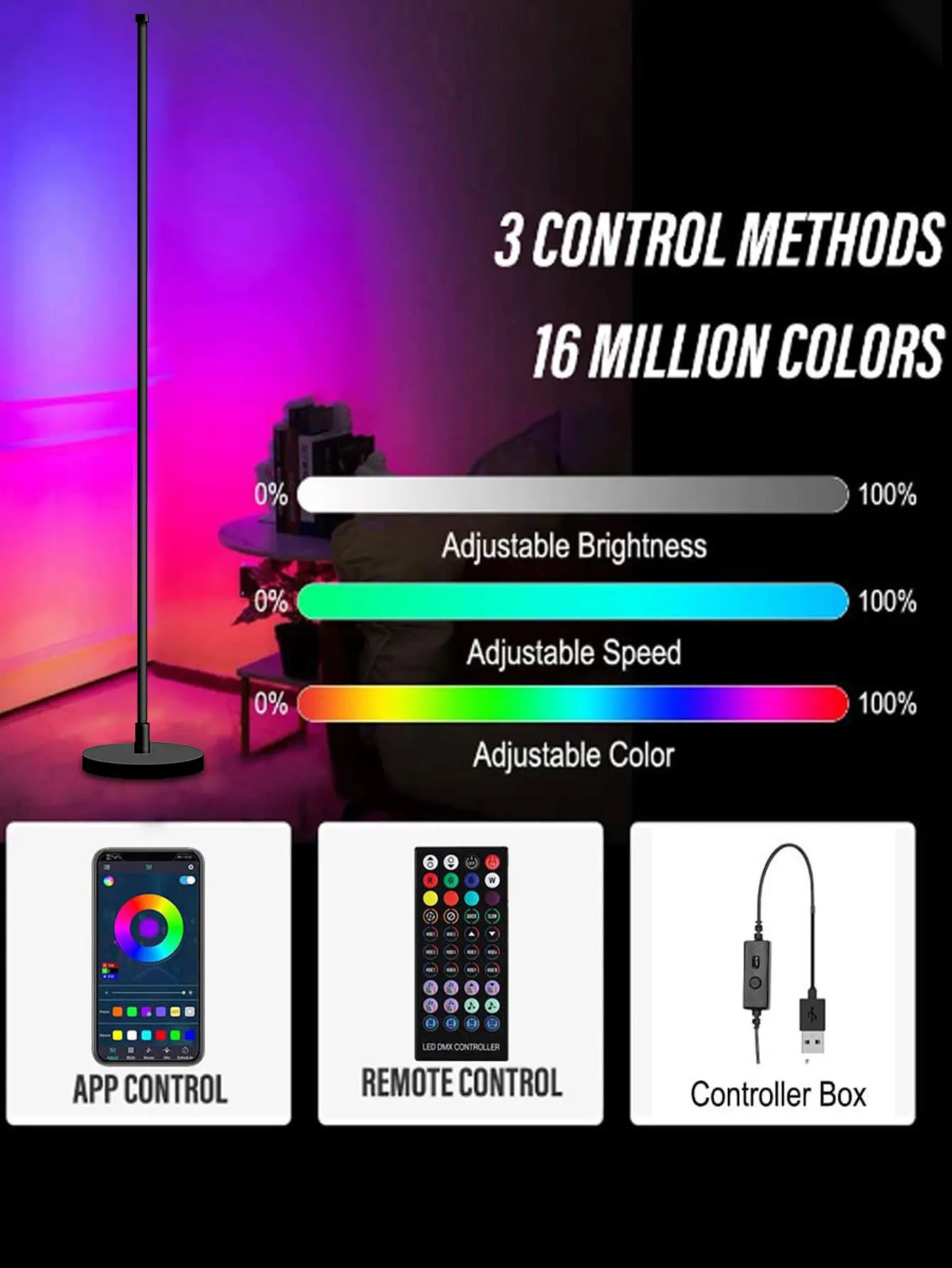 Modern Simple LED Floor Lamp RGB Color Dimming with Remote Control APP Living Room Ambience Decoration Corner Lamp