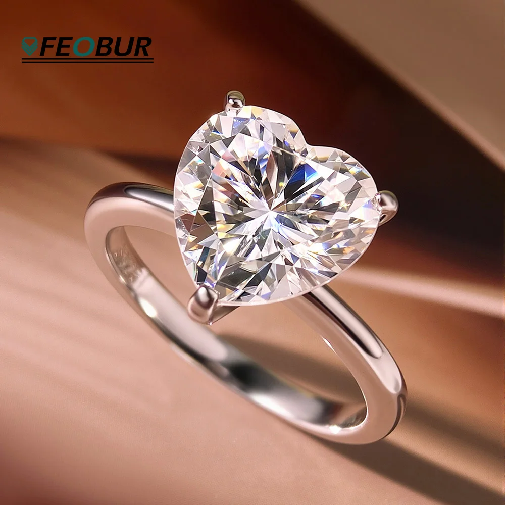 1/2/4CT Heart Cut Moissanite Engagement Ring with Certificate 925 Sterling Silver Solitaire Lab Diamond Wedding Band Women Gift