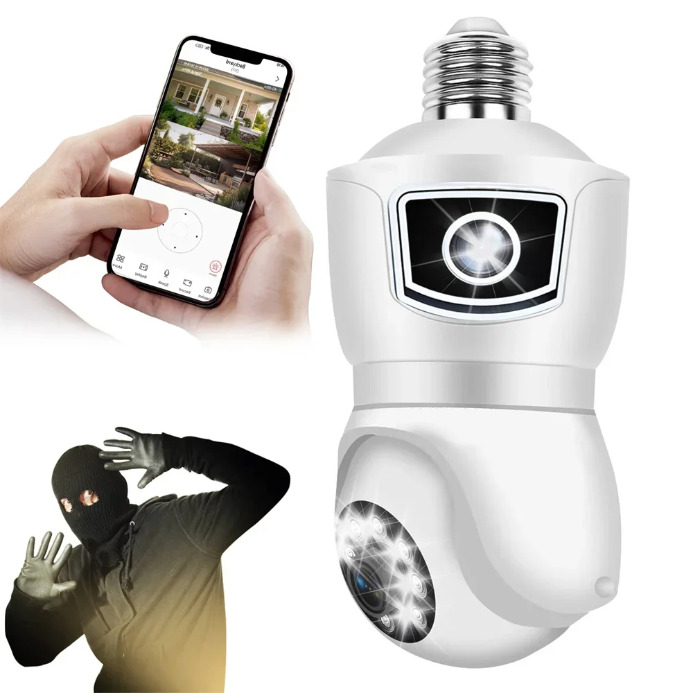 

E9 Bulb Dual Lens Camera Full 1080p Indoor Night Vision Wireless Smart Camera with 4Led Light Wifi Bulb Dome Socket Network C