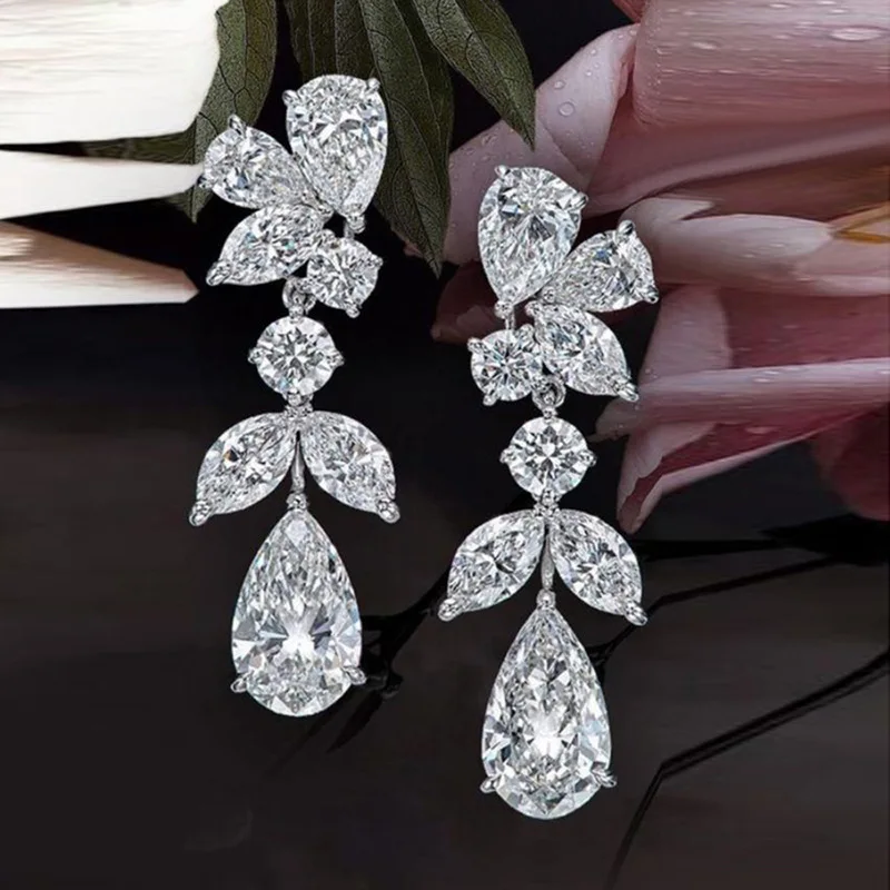 Aesthetic Design Women's Dangle Earrings with White Cubic Zirconia Wedding Engagement Bridal Earrings for Party Jewelry