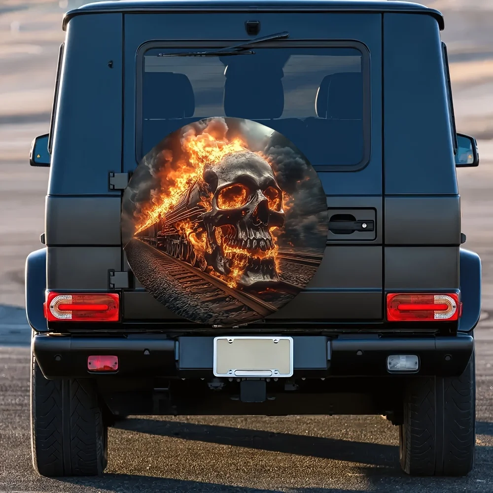 1pc, Universal Spare Tire Covers with a Skull Train Design, Suitable Fabric, No Electricity Needed, Ideal for Picnics