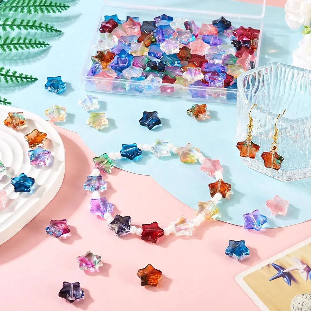 10/20/40 قطعة خمس نجوم مسحوق الذهب الزجاج حبة خرزة مباعدة سوار يدوي الصنع أقراط قلادة صنع المجوهرات اكسسوارات