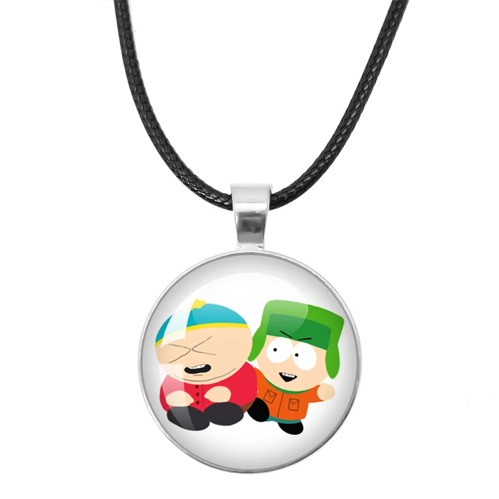 Anime South Park Stan Kyle Kenny Cartman Leather Rope Necklace Handmade Jewelry Cabochon Pendant Necklace Accessories Gifts