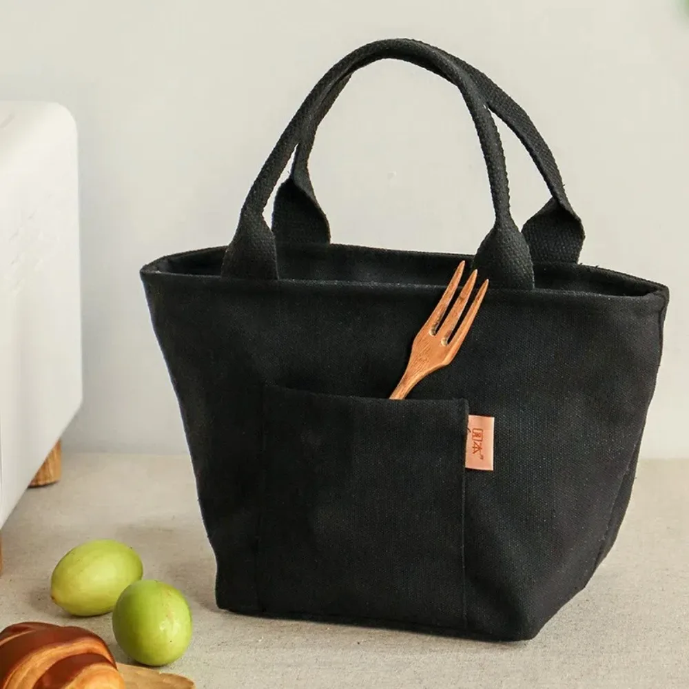 Portable Canvas Lunch Bag Easy-Clean Large-capacity Square Organizer with Zipper Tote Bag Travel