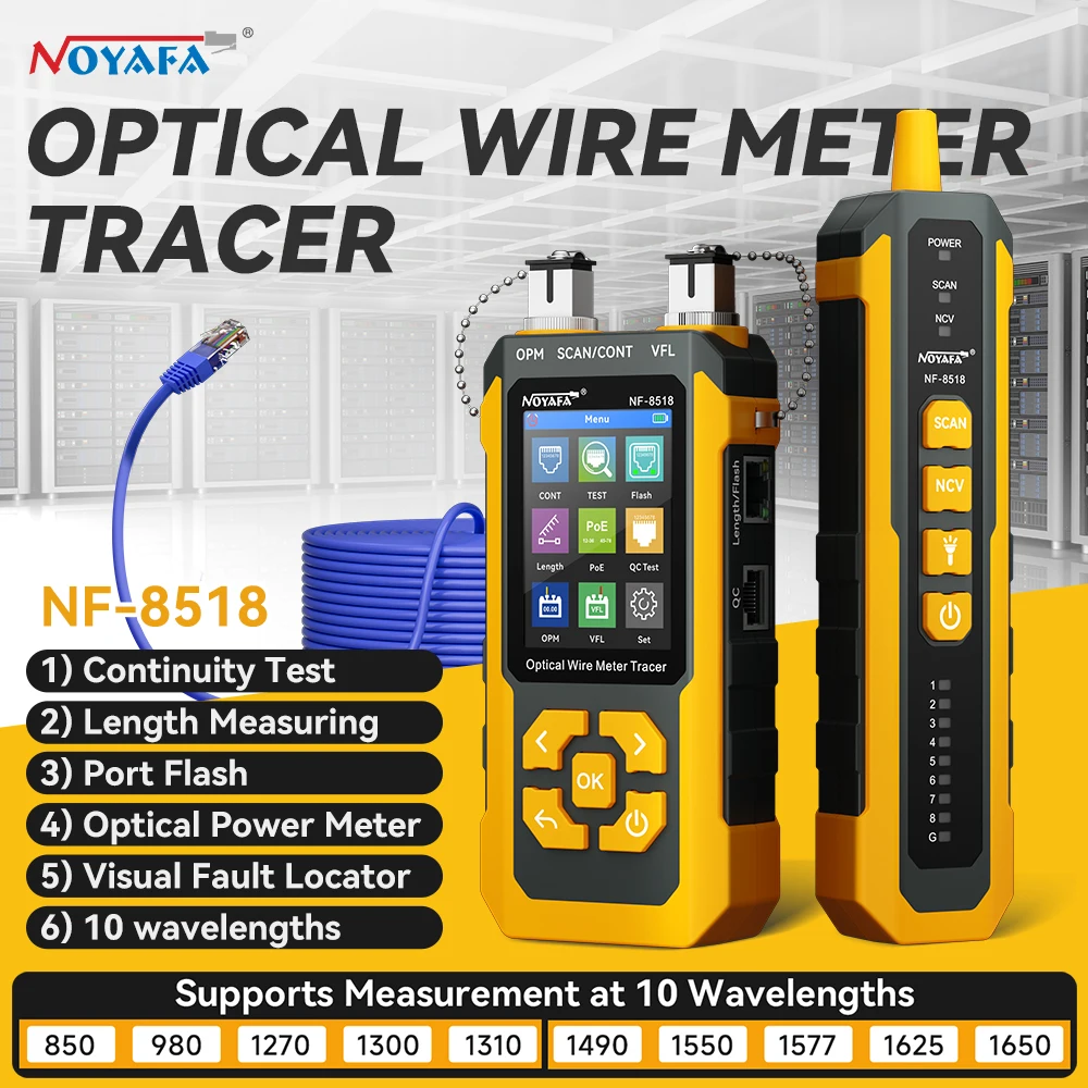 NOYAFA 2026 NF-8518 Kabeltester mit LCD-Display, Längenmessung, Kabelverfolgung, PoE-Prüfer, Optisches Leistungsmessgerät, Netzwerkwerkzeug
