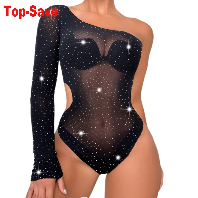 Holiday Sexy​ ​Lingerie Women Body Basic Women Bodysuit Hollowed Out Sparkling Playsuit Black Lace Bodystocking Festival Outfits