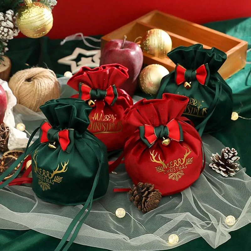 1 Pcs Red Green New Christmas Apple Bag Velvet Drawstring Bag Christmas Eve Fruit Gift Storage Bag 12*15CM