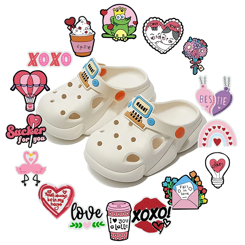 Hot Sales Cute Valentine\'s Day Shoe Charms Pin Fits for Crocs Accessories Charms Decoration Girls Women Birthday Party Gifts