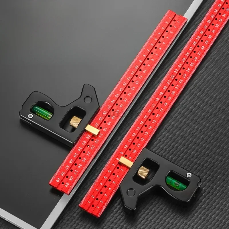 Combination Spirit Level Ruler Woodworking Square Angle Ruler 30cm/40cm Adjustable Stainless Steel Heavy Movable Angle Ruler