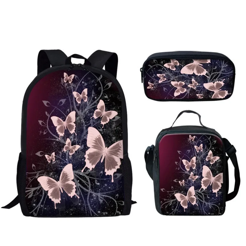 Classic Popular Funny butterfly 3D Print 3pcs/Set pupil School Bags Laptop Daypack Backpack Crossbody Lunch bag Pencil Case