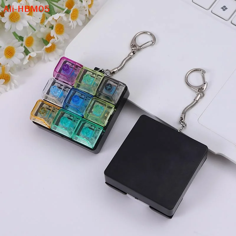 (HB05)Button Keycap  Keychain 9 Keys Keyboard Decompression Toys DIY Keyboard Keychain Toys For Adult Gifts To Relief Pass Time
