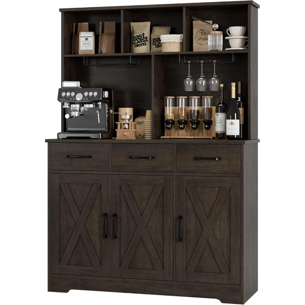 

Self service cabinet, modern farmhouse kitchen self-service side cabinet with 3 drawers, barn door, coffee bar