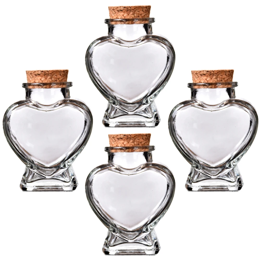 

4 Pcs Juice Bottle Wishing Travel Perfume Mini Heart Bottles Glass Assorted Empty