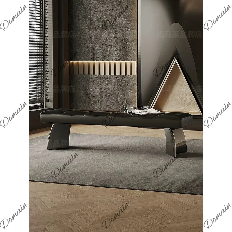 80 N Italian Minimalist Genuine Leather Bed Bench Luxury Long Bench for Bedroom End-of-Bed Clothes Storage Dressing Room
