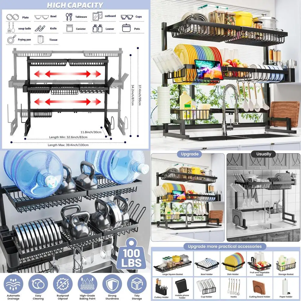 

Расширяемая двухуровневая подставка для сушки посуды, 31,5-39,4 л x 12 В x 34–38 В дюймов