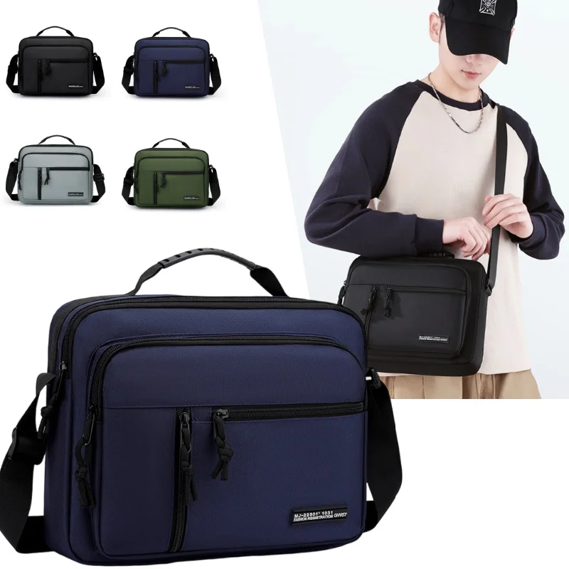Anti-Theft Men Business Briefcase Waterproof Nylon Shoulder Bag Multi-Zipper Pockets Messenger for Office Travel Work
