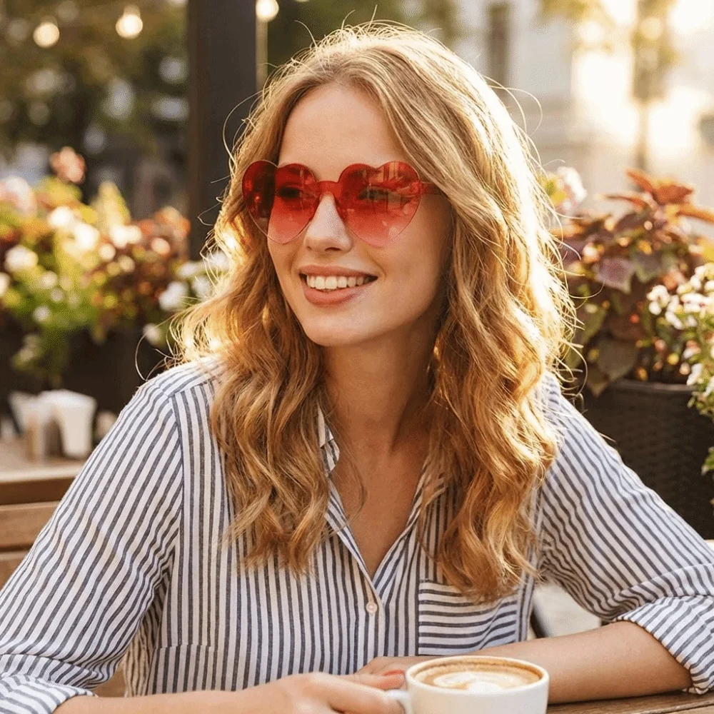 Fashion Love Heart Shape Sunglasses UV Protection Stylish Rimless Frame Shades Unique Trendy Colorful Gradient Sunglasses Summer
