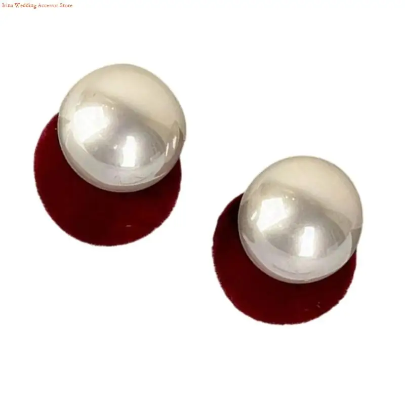 G92D Imitation Pearls Studs Earrings With Vintage Leopard Flocking Art Autumn Winter Fashion Accessories For Daily Wear