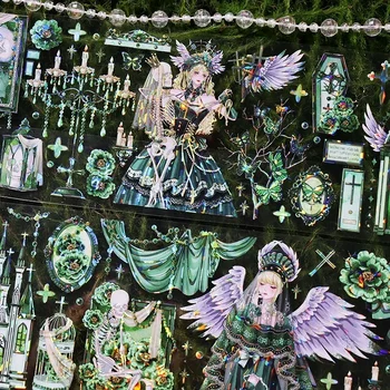 1 Loop Pet Washi Tape Journal Collage Card Goods Badge Decoration Stickers Dark Wind Characters, Witch's Oath