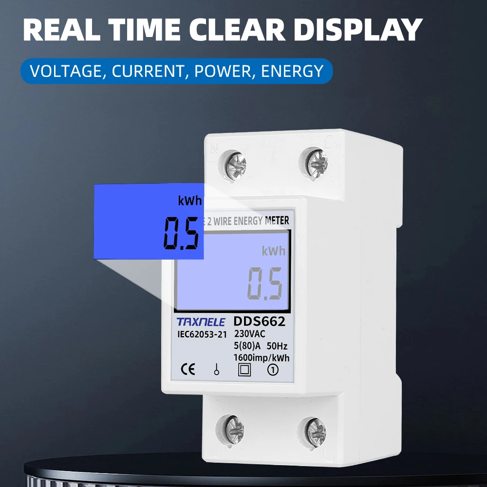 مرحلة واحدة اثنين سلك LCD شاشة ديجيتال Wattmeter استهلاك الطاقة الطاقة عداد كهربائي كيلوواط ساعة التيار المتناوب 230 فولت 50 هرتز الكهربائية Din السكك الحديدية