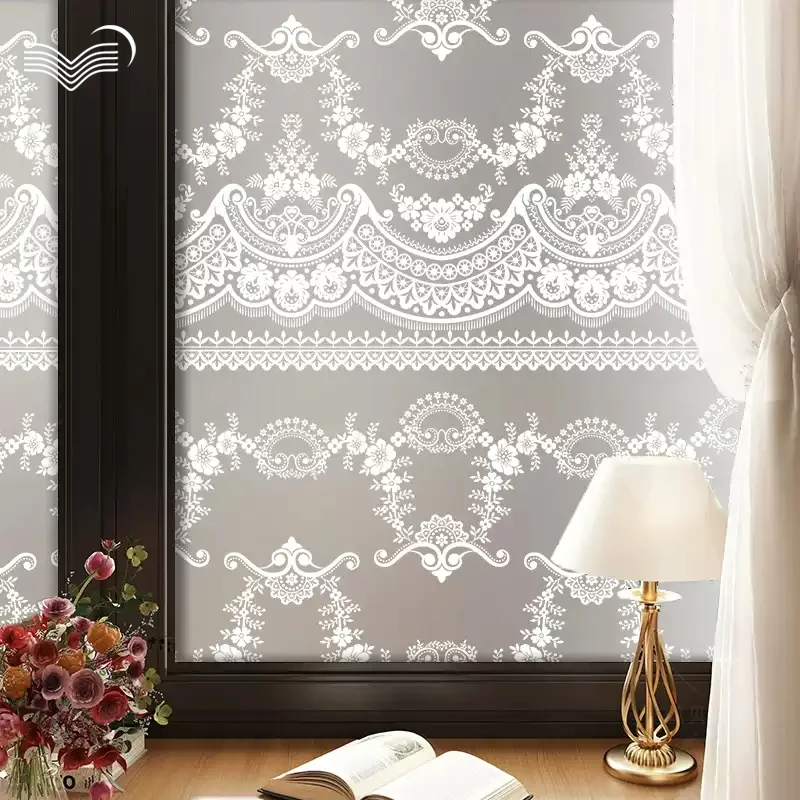 Minimalist White Lace Patten Static Cling Window Film Anti-peep Translucent Frosted Glass Decal Mulit Sizes Decorative Sticker