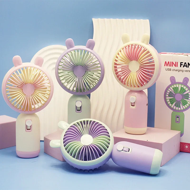 Ручной вентилятор с USB-зарядкой и сильным ветром, портативный портативный маленький вентилятор для студентов, мини-электрический вентилятор с 7 лопастями из мультфильма