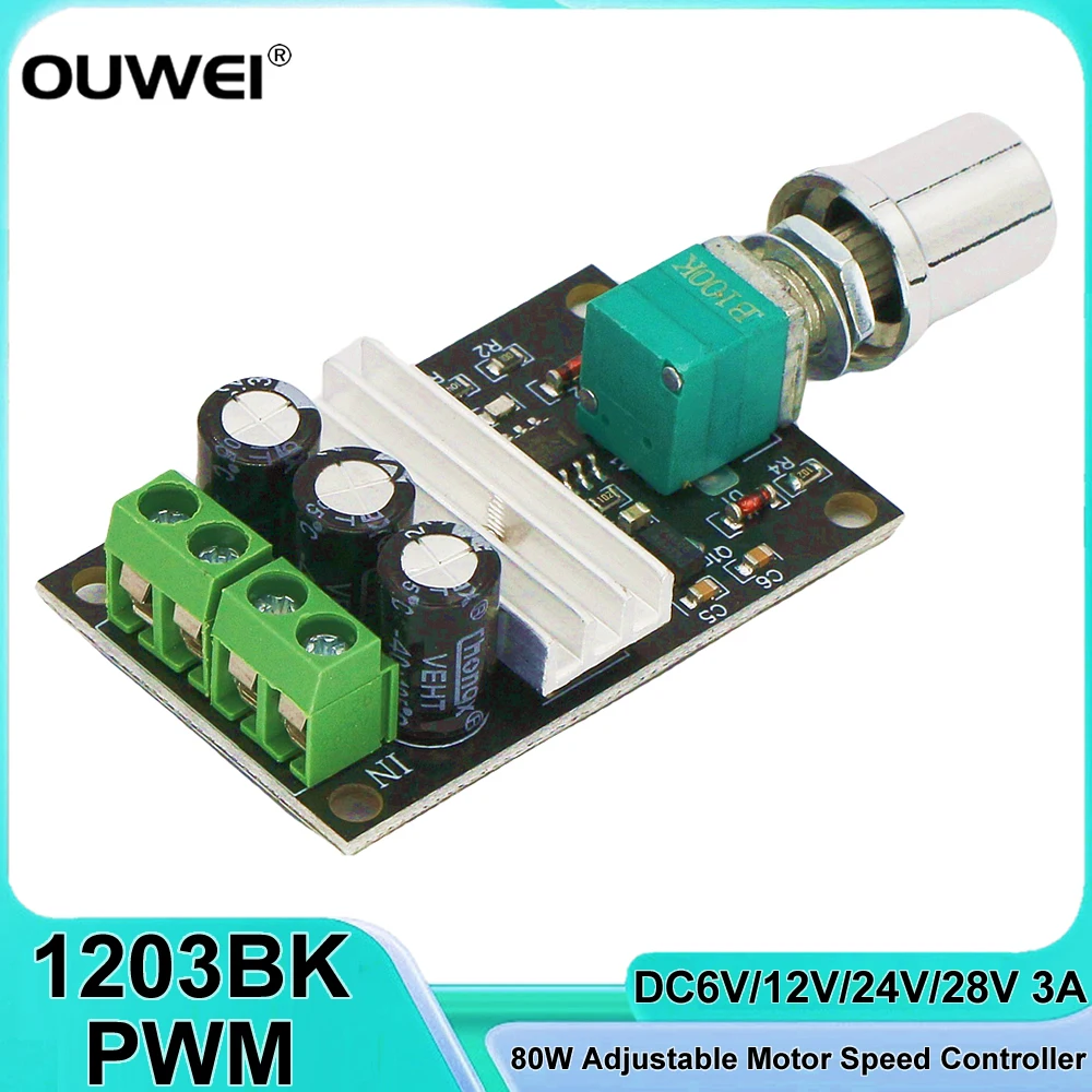 DC 6V 12V 24V 28V 3A 80W PWM Motor Speed Controller Regulator Adjustable Motor Speed Controller Mute Large Torque Motor