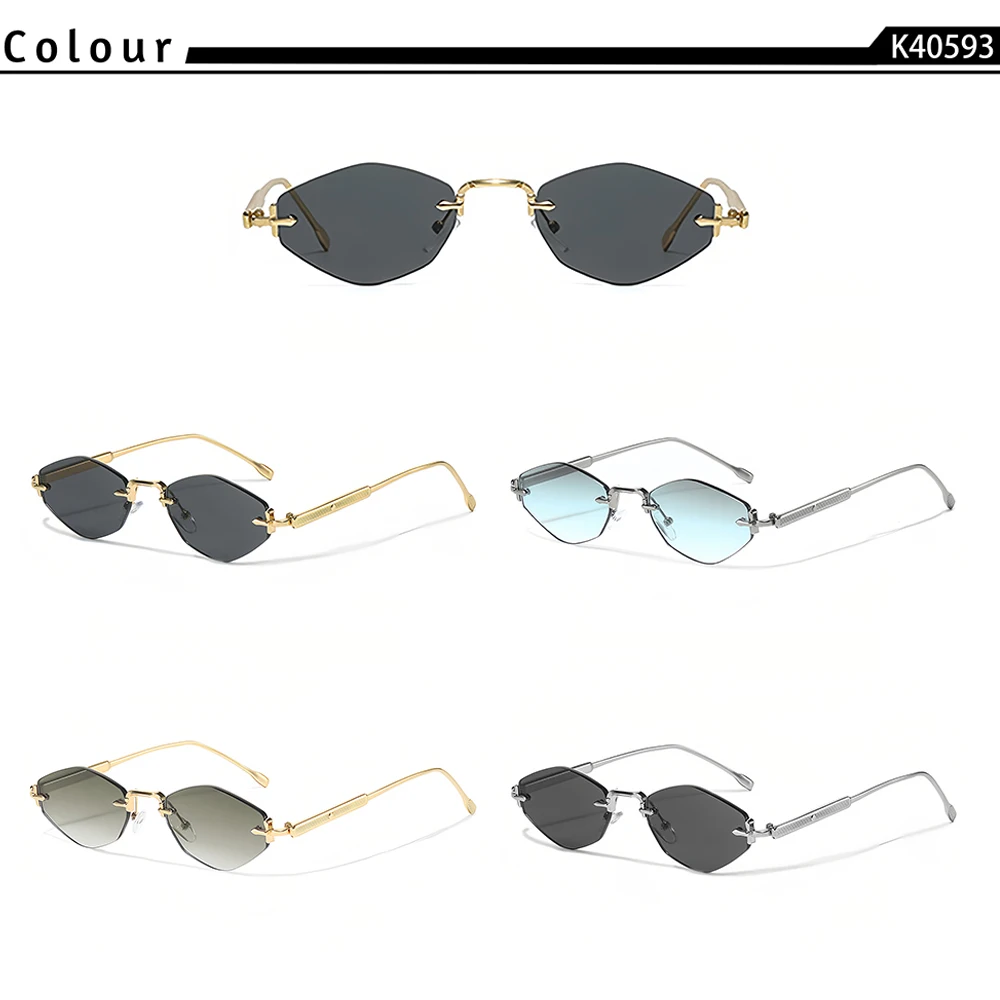 CATERSIDE Herren-Sonnenbrille ohne Rahmen, hochwertiger Polygon-Metallrahmen, Y2K-Sonnenbrille, Damen-Party-Outdoor-Brille, UV400 – Detail 3