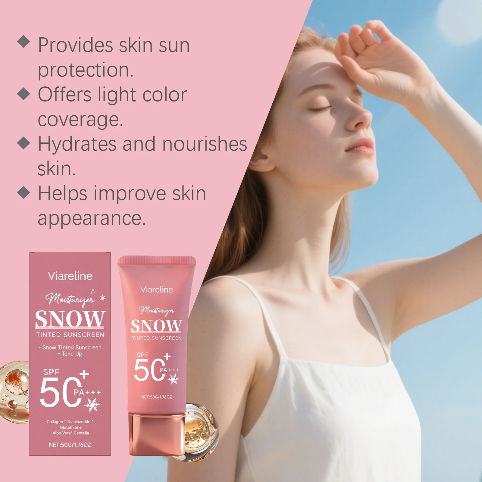 Daily Sunscreen Hydrating Brighten Skin Tone Spf 50+ UV Protection Anti-Dryness Lightweight Moisturizing Facial Body Sunscreen