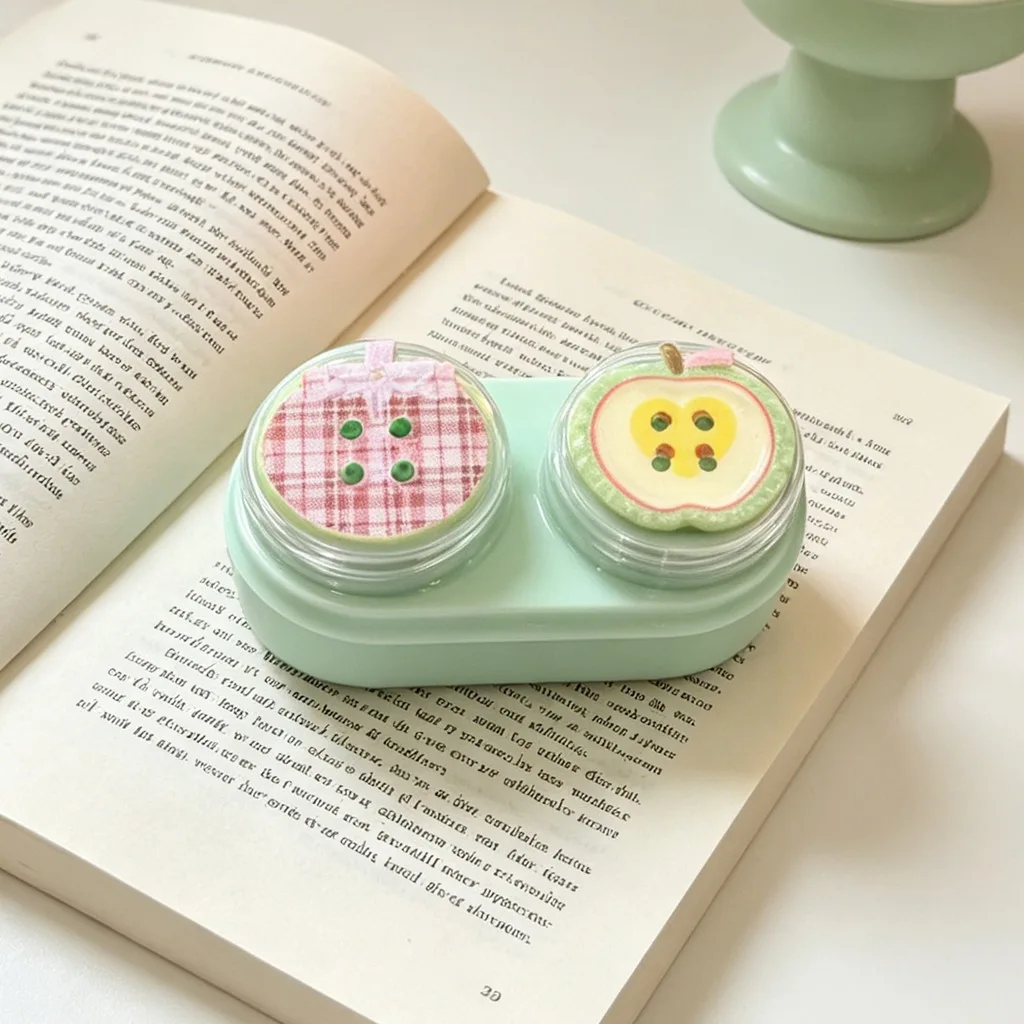 Double Compartment Contact Lens Case Lightweight Contact Lens Case Drawer Type Lens Case Fruit Button Shape For Office Backup