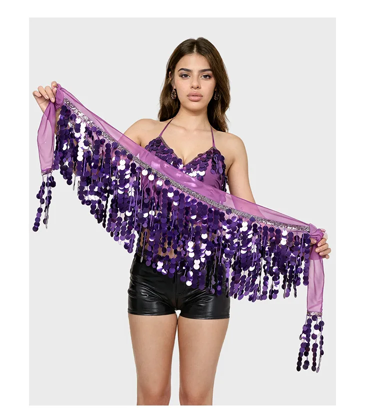 2Pcs Sequin Tassel Belly Dance Waist Chain, elegant oriental hip scarf, exquisite accessory for dance performance and cosplay