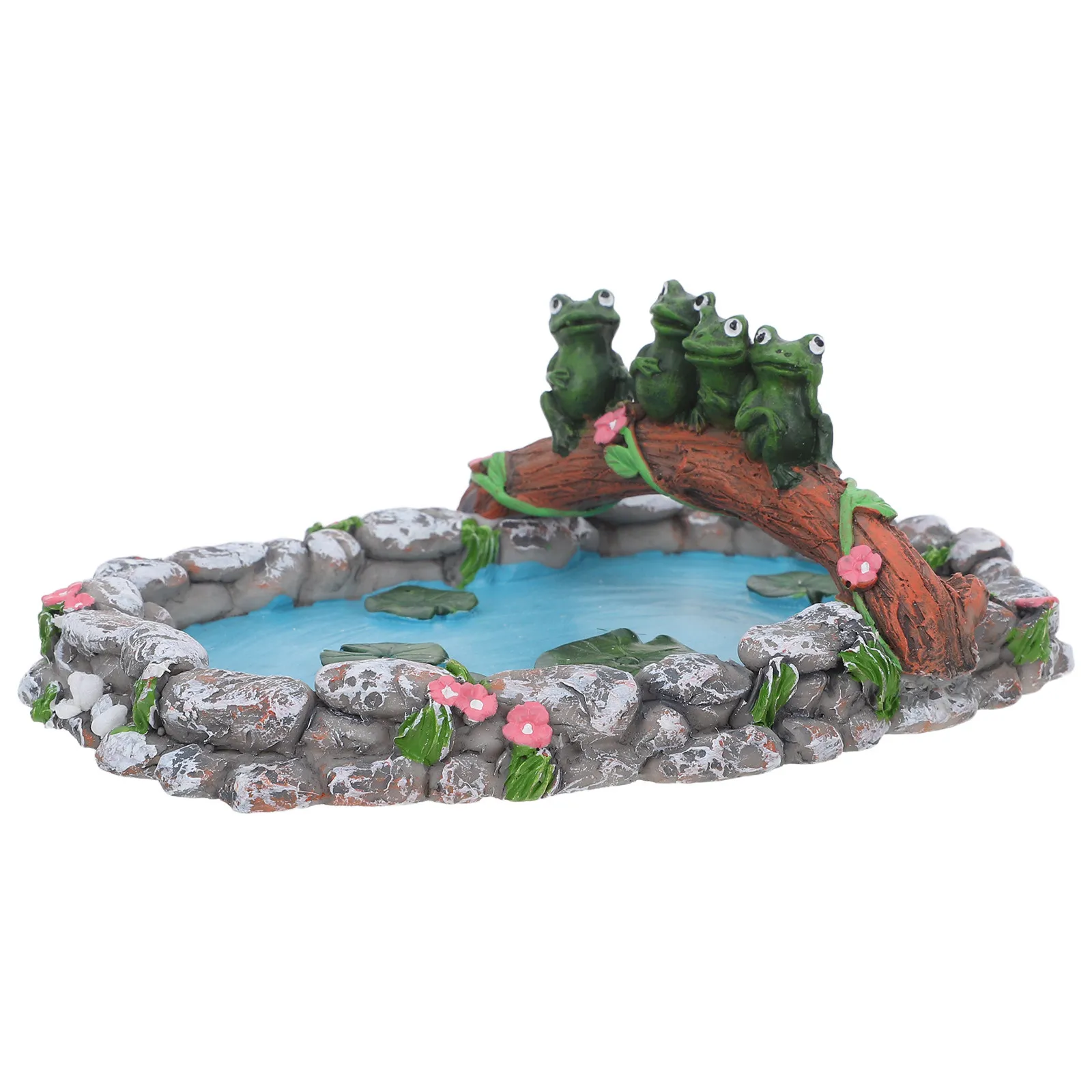 Miniature Garden Frog Pond Resin Statue Fairy Garden Water Pond Sculpture Micro Landscape Decoration for Indoor Outdoor
