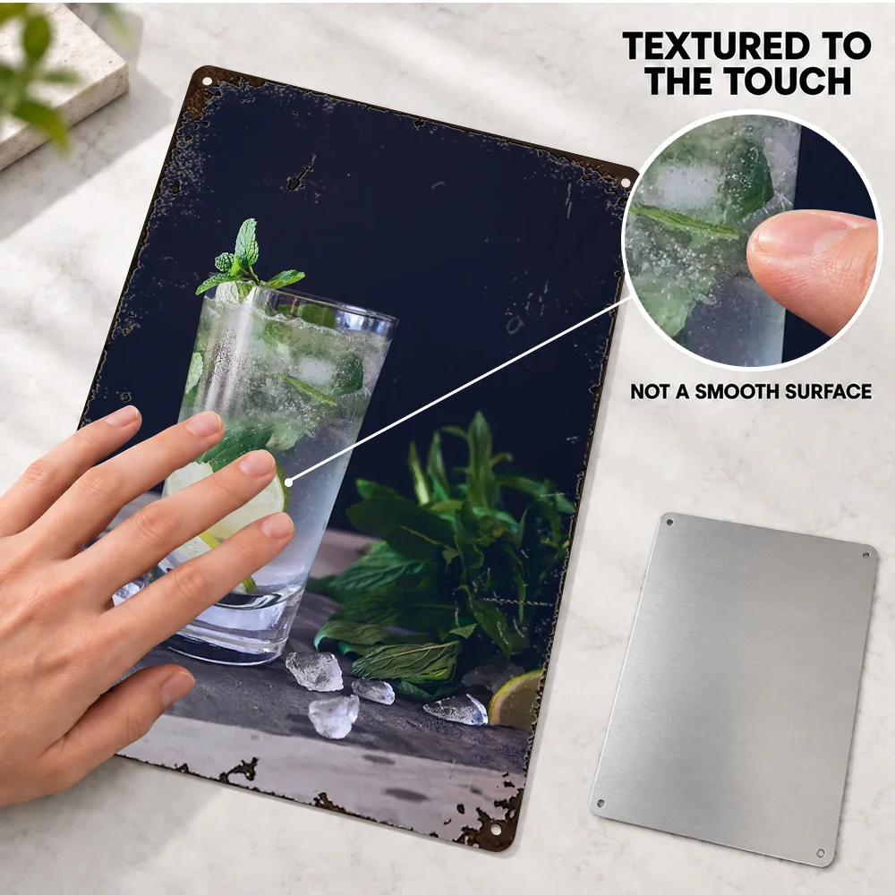 Mint Mojito Cocktail Aluminum Poster Detailed Bold Beverage Illustration Wall Art For Pub Customized Metal Sign Bartender Gift