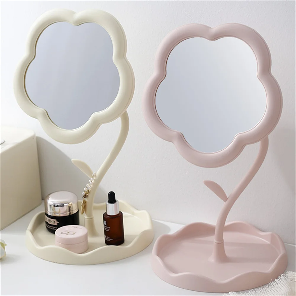 Desktop Makeup Mirror With Jewelry Hair Accessories Tray Sunflower Shaped Dressing Mirror High-Definition Mirrors Home Decor New