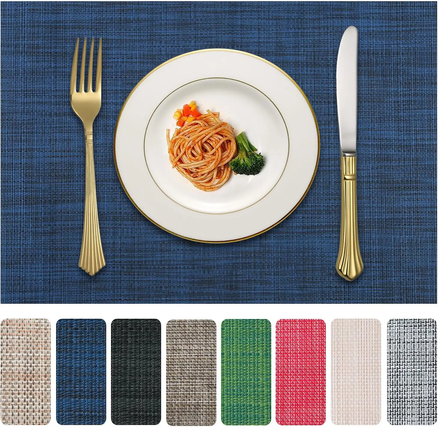 

Placemats Set of 4, PVC Woven Washable Non-Slip Table Mats, Heat Resistant Wrinkle Free Place Mats for Dining Table, Easy to Cle