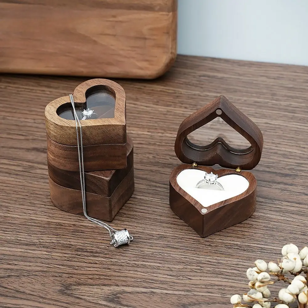 

Heart Shape Wooden Ring Box High Quality Jewelry Packaging Box Engagement Gifts Case Ring Storage Holder Wedding Display Box