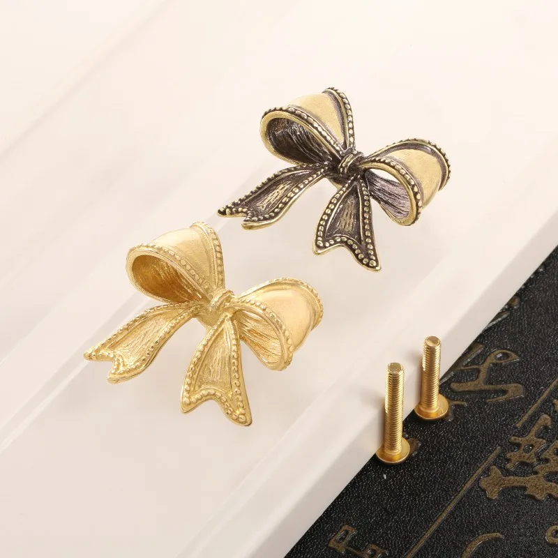 2Pcs Nordic Bow Brass Hook Handle, Fresh Style Cabinet Pull, Door Decor Hook for Entryway