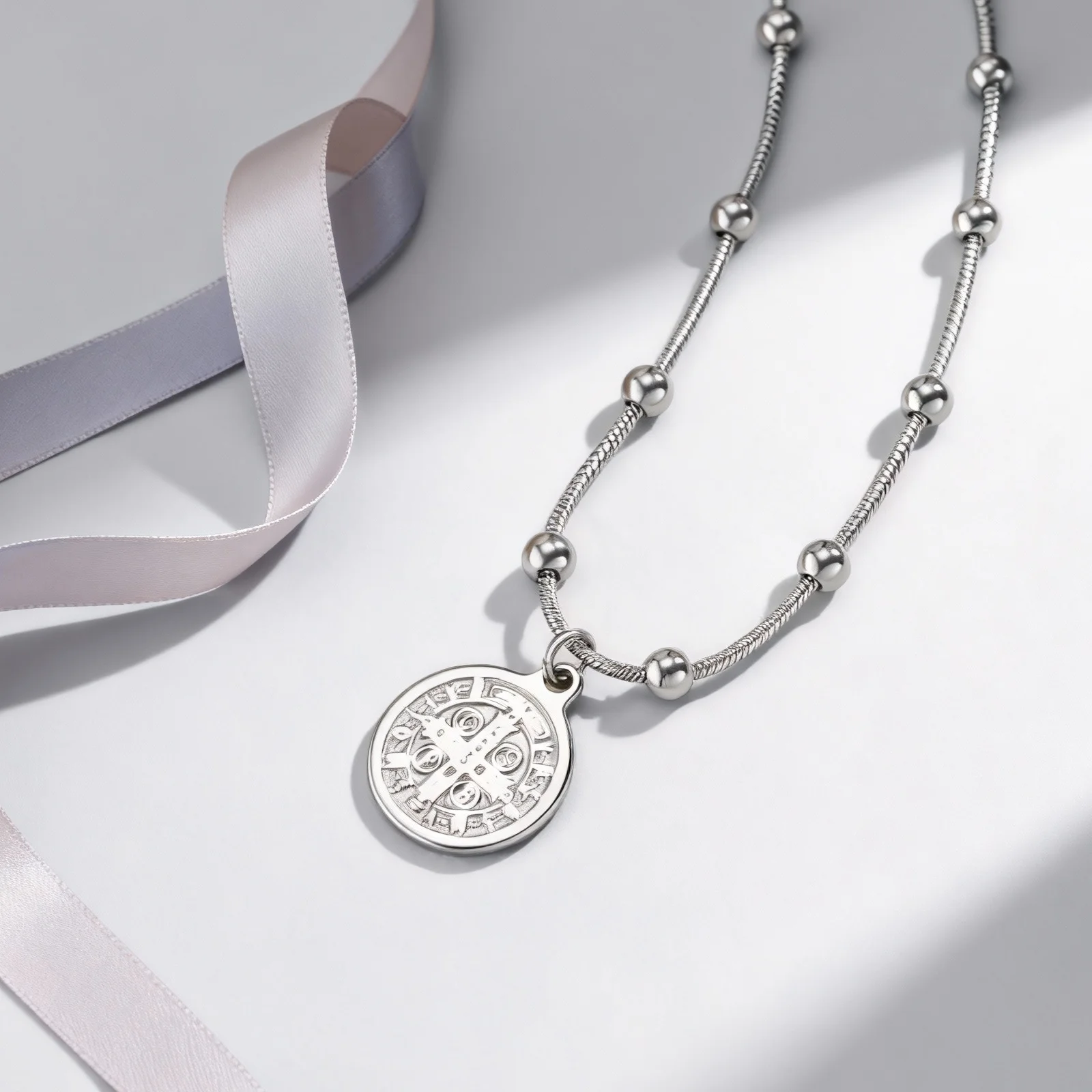 Vnox Catholic Charm Saint Benedict Pendant Necklace Stainless Steel Snake Chain Collar Lightweight Jewelry - Image 6