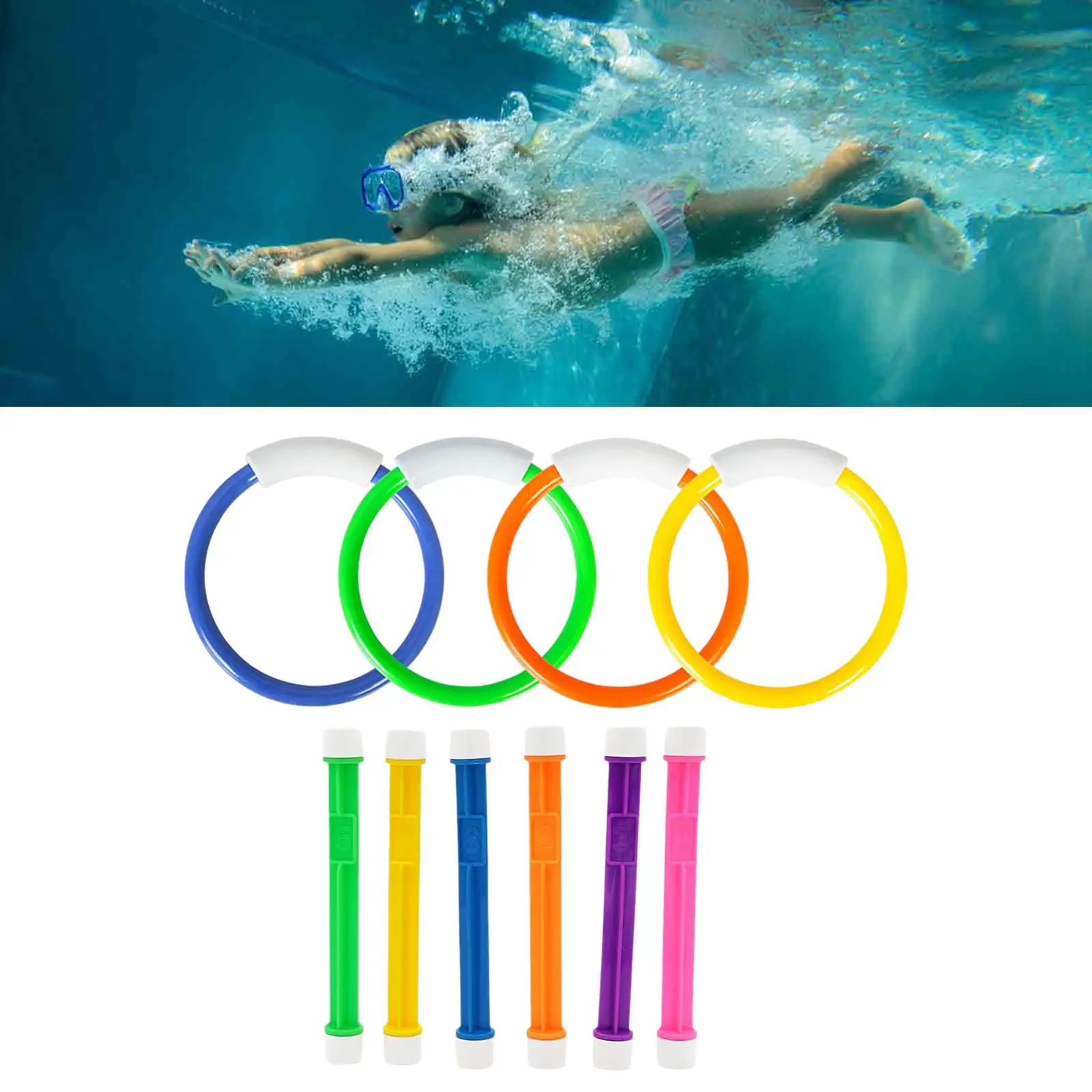 10 pezzi di giocattoli per immersione, giocattoli per piscina, attrezzature per l'allenamento Divertenti giocattoli subacquei Set di anelli per immersione in piscina per bambini