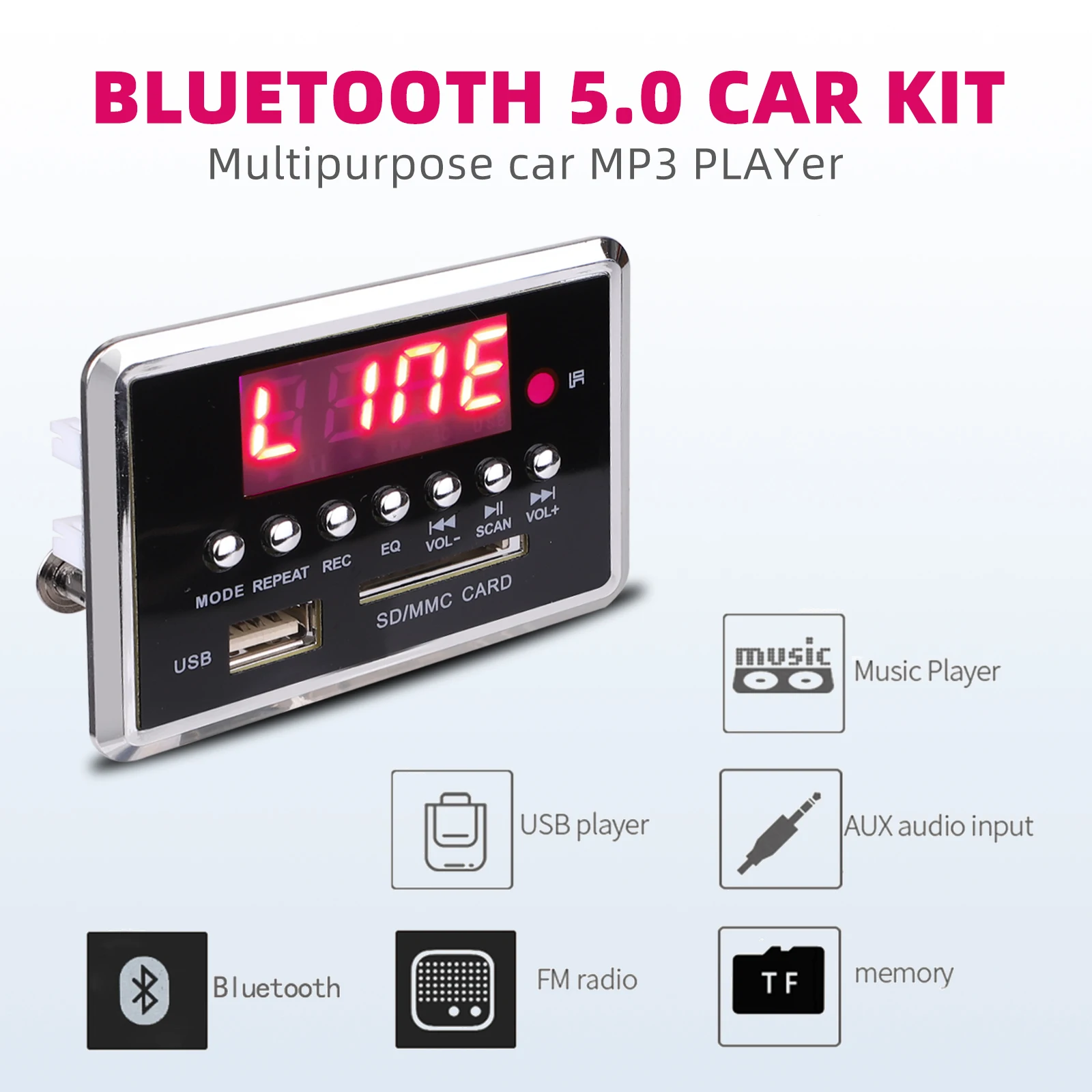 Bluetooth MP3 WMA WAV Decoder Board 12V music Player Car Kit registrazione Radio FM USB TF LINE IN con telecomando per amplificatore