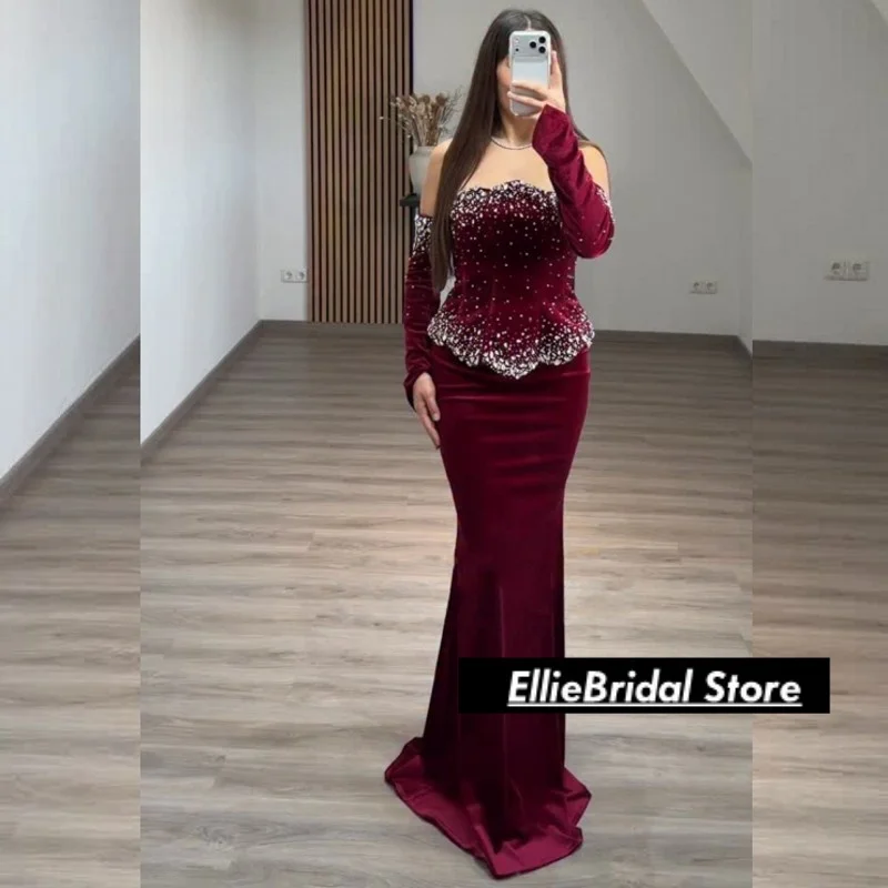 

Темно-красные вечерние платья без бретелек, блестящие бисерные платья русалки для выпускного вечера, свадебные платья для женщин, Vestido De Festa по индивидуальному заказу