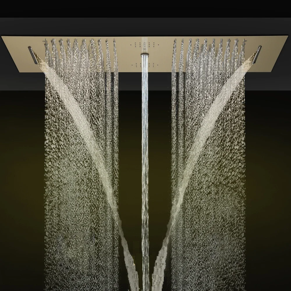 Gold Shower Systems 4 Functions Thermostatic Bathroom Shower Faucets Embedded Ceiling Large Smart LED Music ShowerHeads