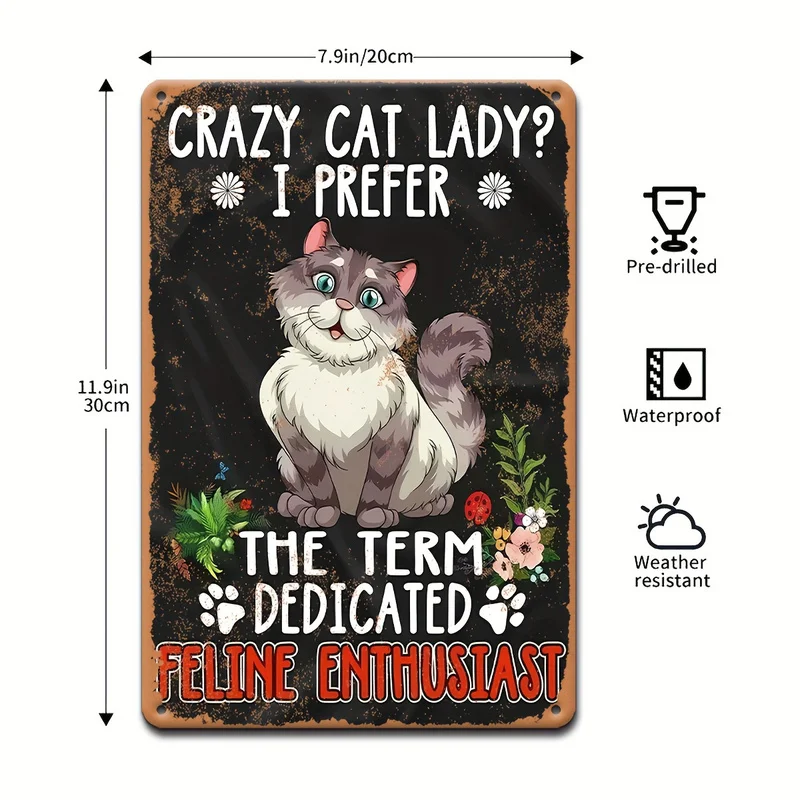 Crazy Cat Mom Vintage Metal Tin Sign Funny Cat Wall Decor Rustic Pet Art Waterproof Home Cafe Bar Gift