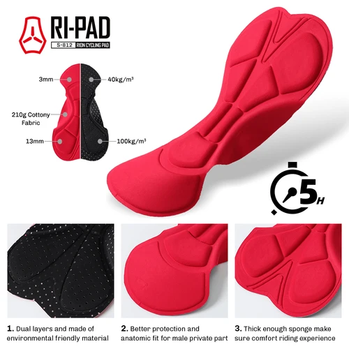 Imagen 2 del producto RION-pantalones cortos con pechera para ciclismo para hombre, medias para bicicleta de montaña, ropa profesional para bicicleta, Baberos para montar en carretera, almohadilla de alta densidad, transpirable 5H